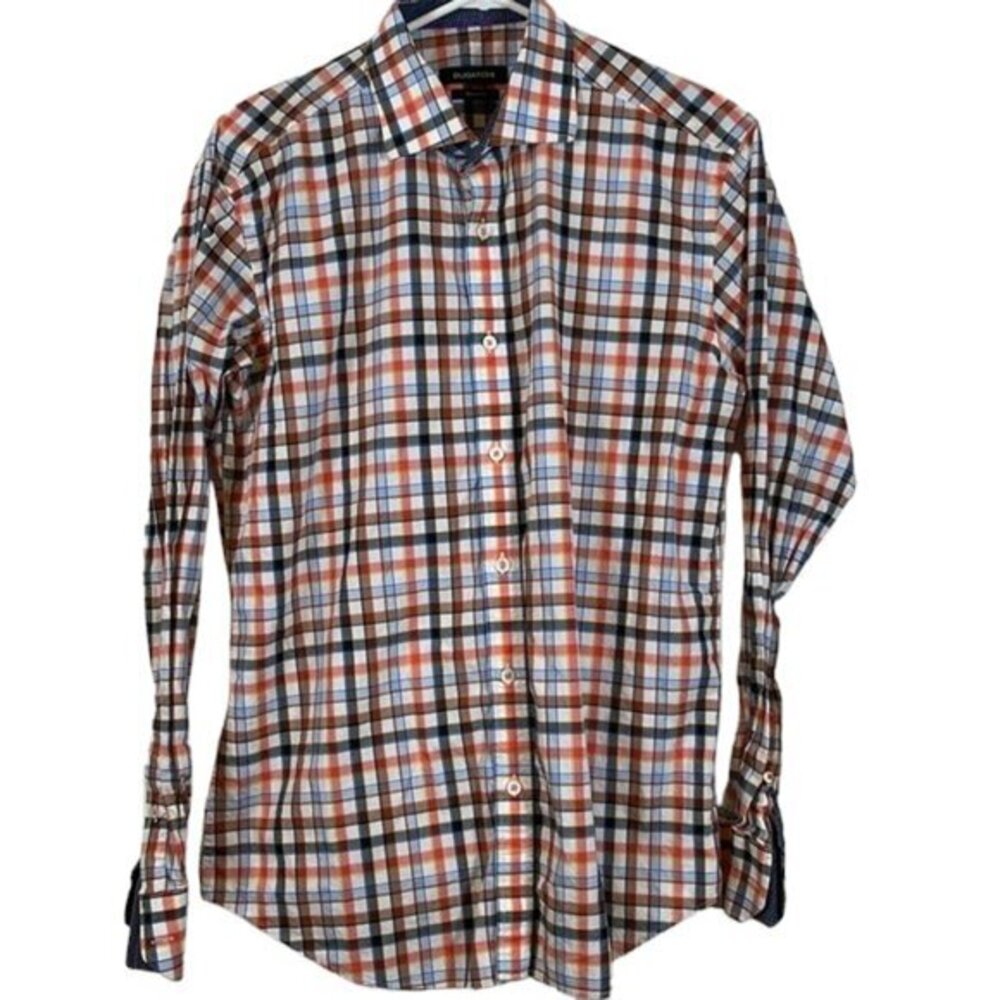 BUGATCHI Designer Casual Button Down Plaid Checkers Shirt Size Large EUC #1741